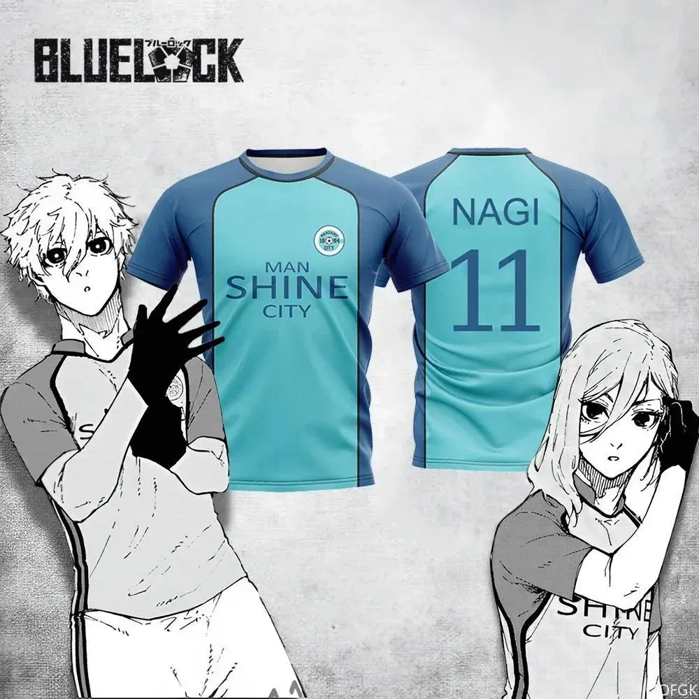 Blue Lock NAGI Man Shine City Jersey Japanese Anime Cosplay Football Uniform Breathable Sports T-shirt Hyoma Chigiri Tops Unisex