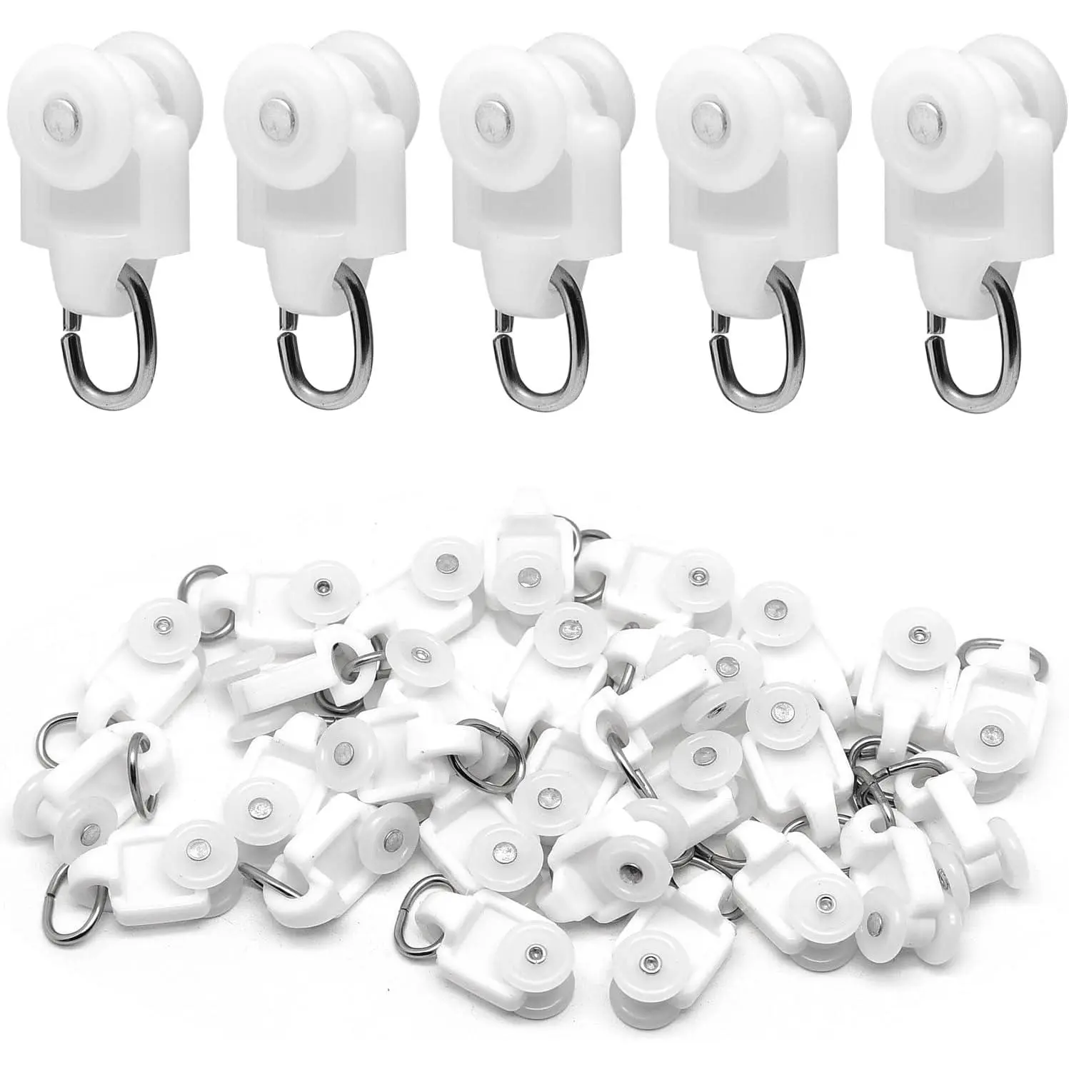 30 count Mute Wheel Curtain Glider Hooks | Wheel Rollers Track Rail Runner, Ball Pulley Windows Shower Curtain Tracks for Ceiling Drapes Room Dividers