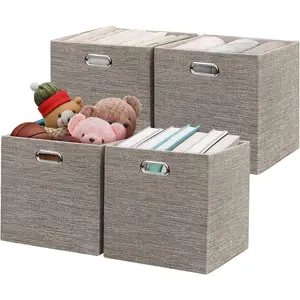 Thicker Fabric Storage Cubes 13 inch Collapsible Storage Bins for Organization, Cubby Storage Baskets for Organizing Shelf Cabinet Bookcase Boxes, Set of 4, Coffee