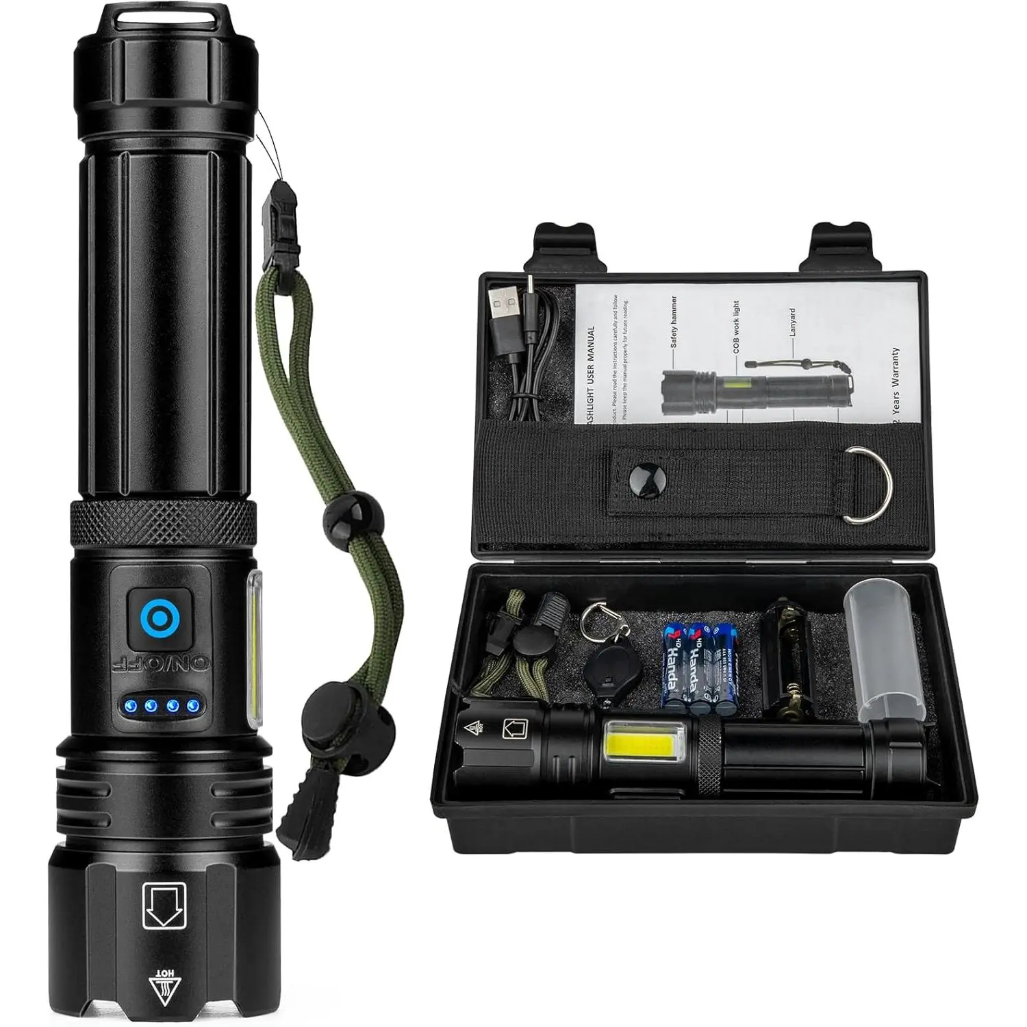 Flashlights High Lumens Rechargeable - 990000 Lumen Super Bright LED Flashlight 7 Modes with COB Work Light, IPX7  Handheld Flash Light for , Camping, Hiking