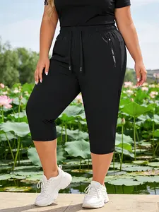 Women's Summer Plus Size Sporty Shorts Activewear, Breathable Lightweight Seven-Quarter Pants, Comfortable Loose Fit Athletic Bottoms for Women