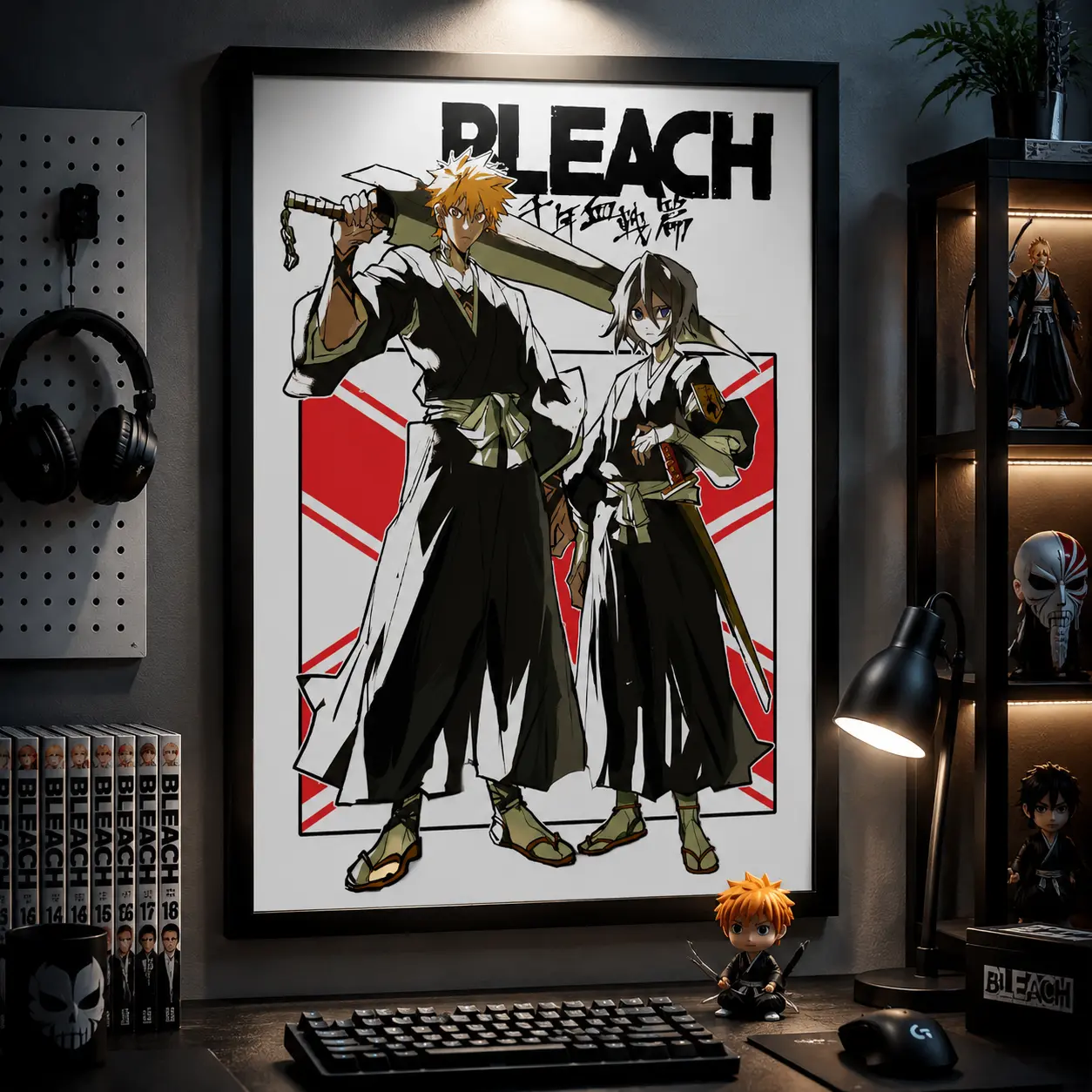 Bleach Anime Ichigo Rukia Canvas Poster, Soul Reaper Duo Manga Wall Art Print, Japanese Action Room Decor for Bedroom Dorm Game Room, Anime Fan Boyfriend Gift