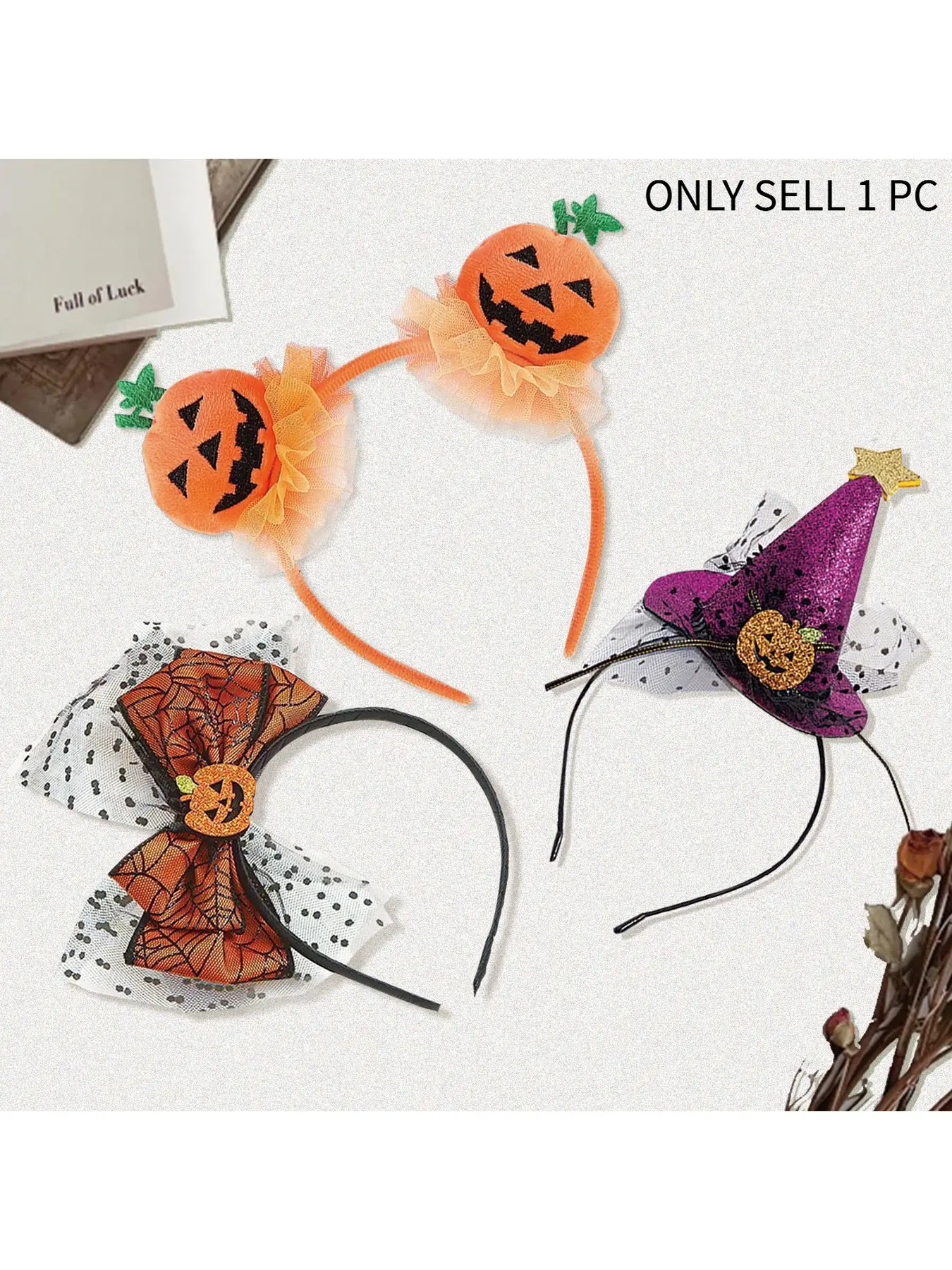 Halloween Pumpkin Headband with Tulle Bow Witch Hat Design, Cosplay Party Hair Hoop, Festive Costume Hair Accessory, Photo Prop Headwear for Halloween Dress-up Party Decoration