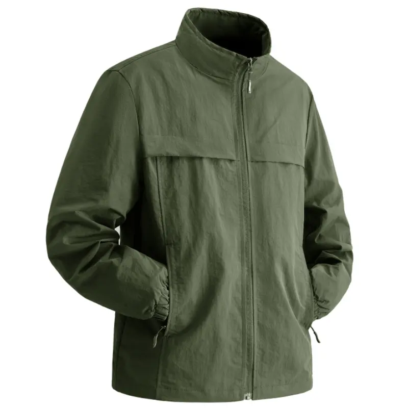 Men's Basic Solid Nylon Foldable Jackets - Stylish Casual Versatile Lightweight Stand Collar Zip Outerwear with Multi Storage Pockets, Adjustable Cuffs, Wrinkle-Resistant for Hiking, Daily Outdoor Trips  #sohochic