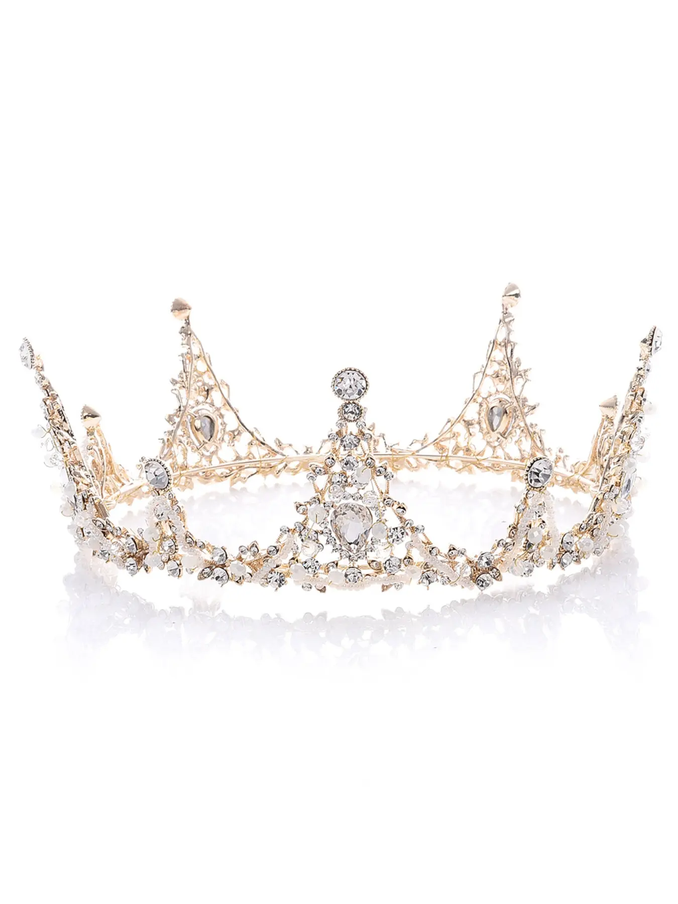 New European Baroque Handmade Round Bridal Tiara, Beaded Headpiece for Wedding Dress Accessories