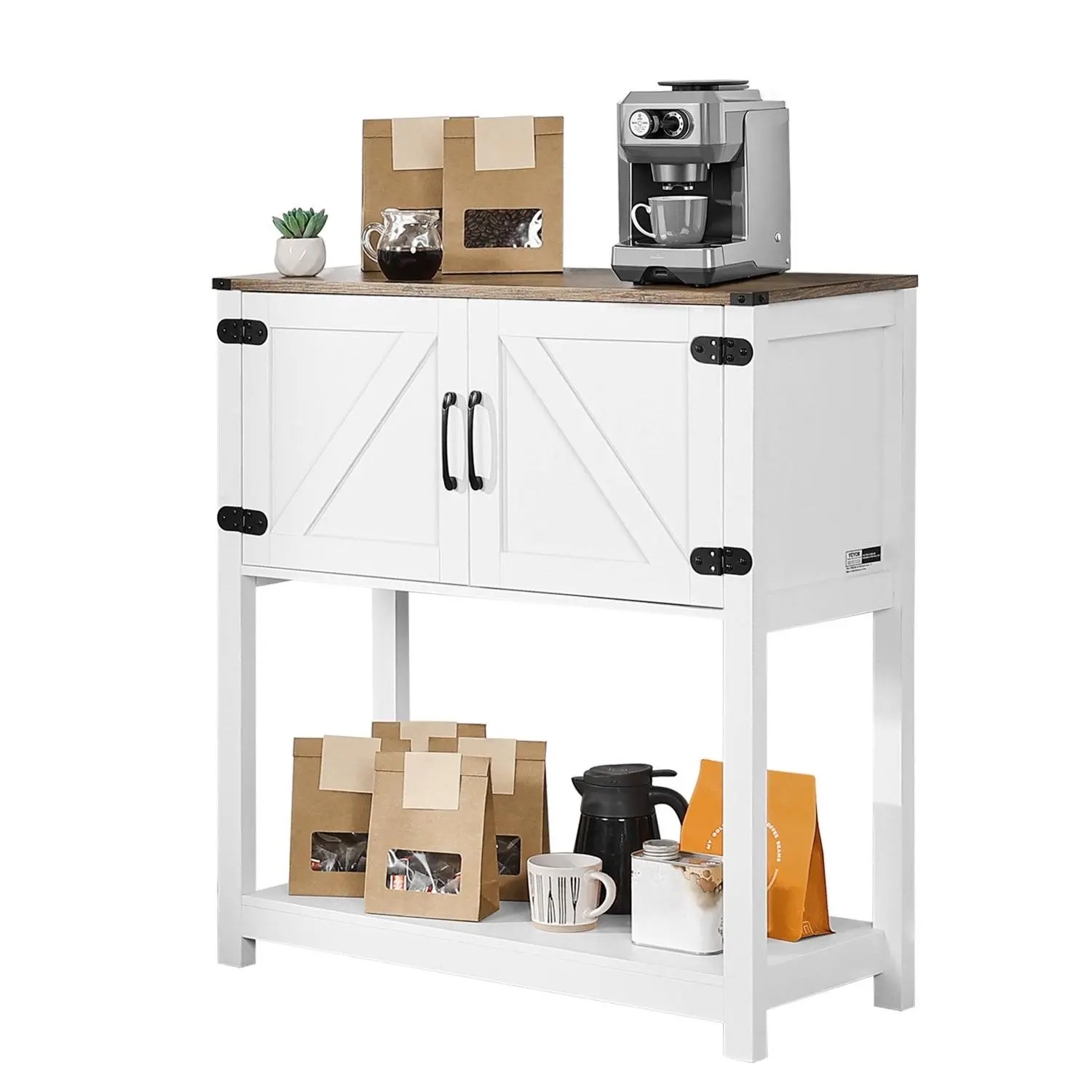【DealsForYouDays】VEVOR Coffee Bar Cabinet, 31.5x 13.8x 34.6 in Farmhouse Coffee Bar Cabinet with 3-Tier Storage, Coffee Bar Table with Magnet Doors, Farmhouse Sideboard Buffet Cabinet for Living Room, Entryway