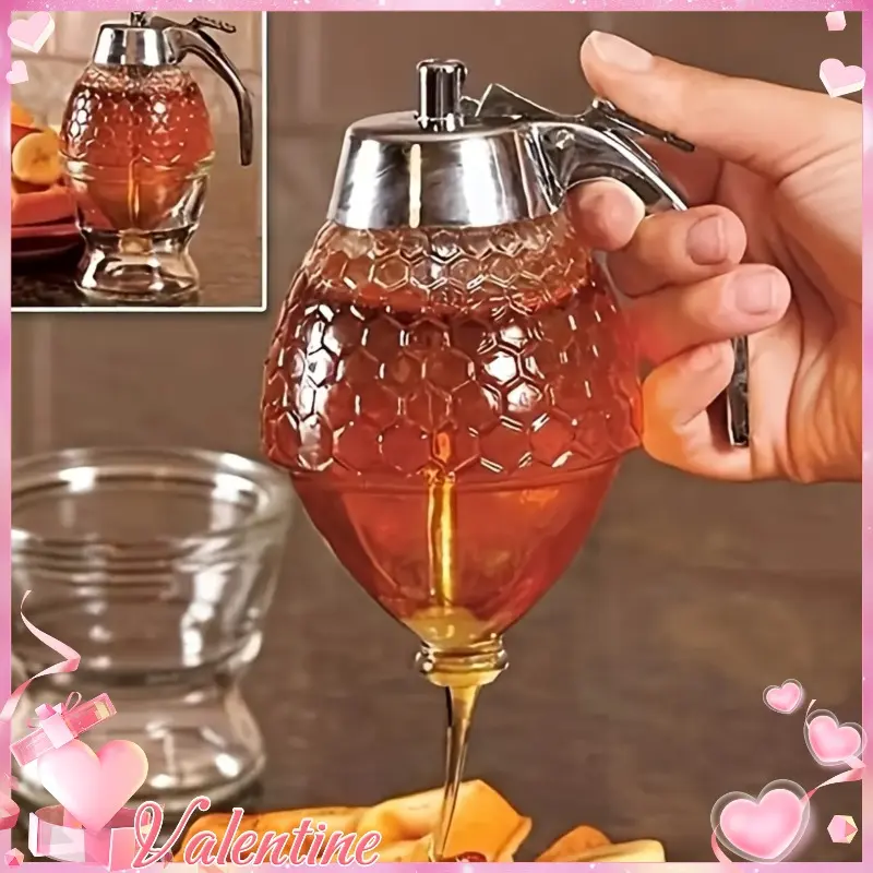 Honey dispenser with holder - for syrups, sauces and condiments, - versatile kitchen gadget for olive oil, chocolate, condensed milk, Bottle Container