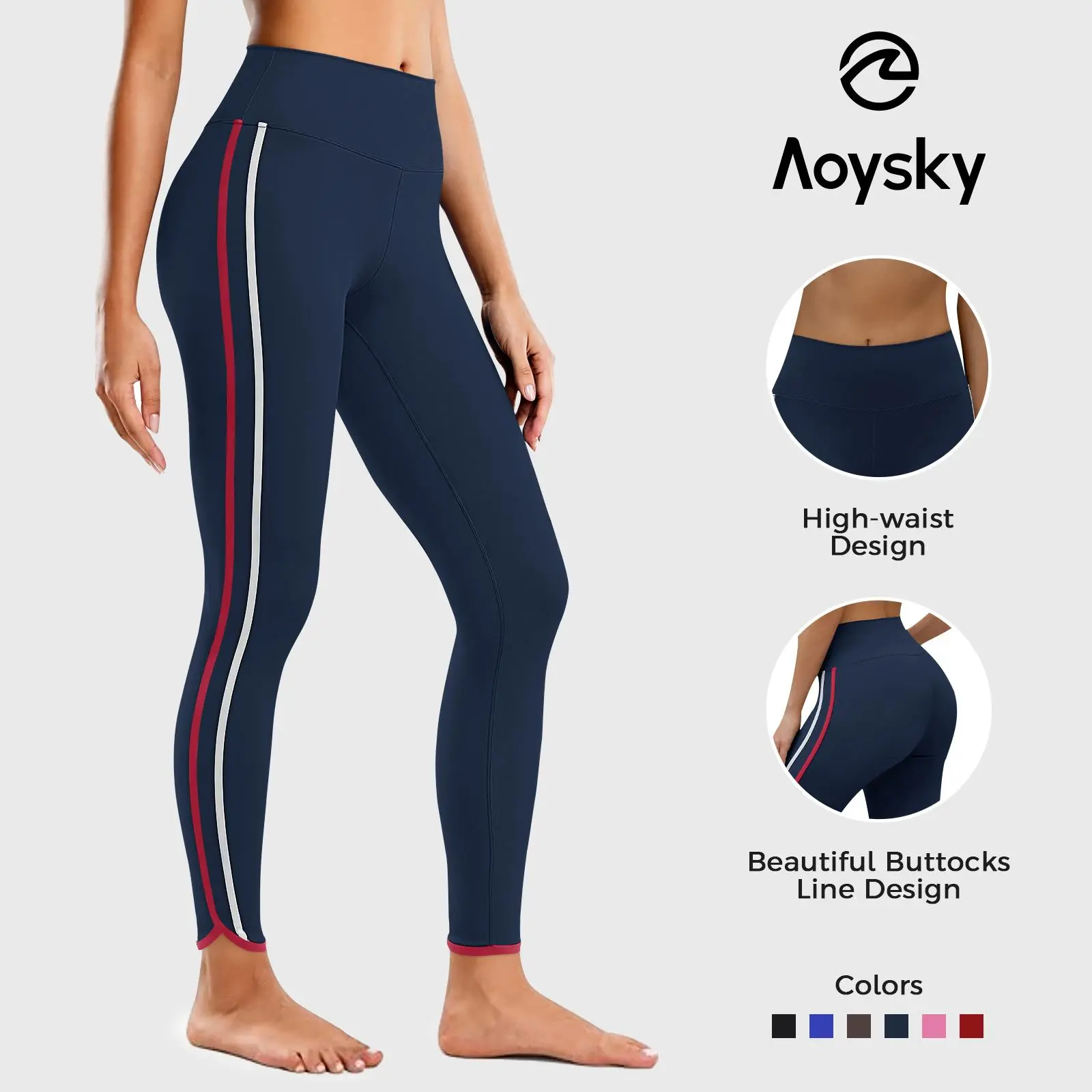 Aoysky Women's 25" CloudSoft High Waist Leggings - Side Stripes, Seamless, Stretch Skinny, Booty Lifting, Gym Athleisure Sportswear - for Yoga & Fitness, Gym Leggings,summerwins,summeroutfits,vacationoutfits,beachoutfits