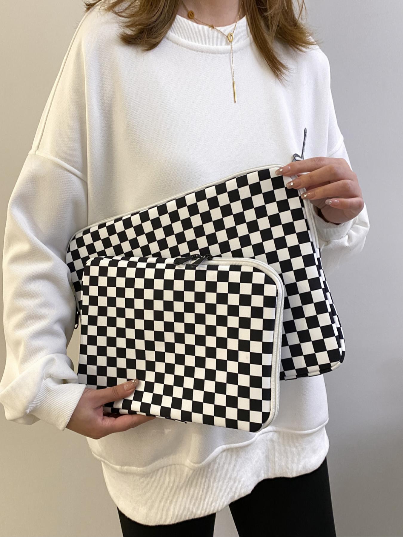 Fashionable Plaid Pattern Zipper Design Laptop Bag, 2025 New Style Casual Versatile Zipper Laptop Bag, Simple Design Durable Laptop Backpack for Women & Men