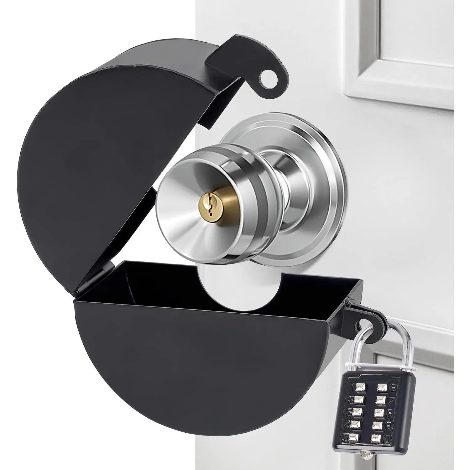 2 Pack Door Knob Lockout Device with Padlock- Black | Temporary Door Handle Lock Cover for Dementia Patients/Child Proof, Outdoor Water Faucet Lock Cover