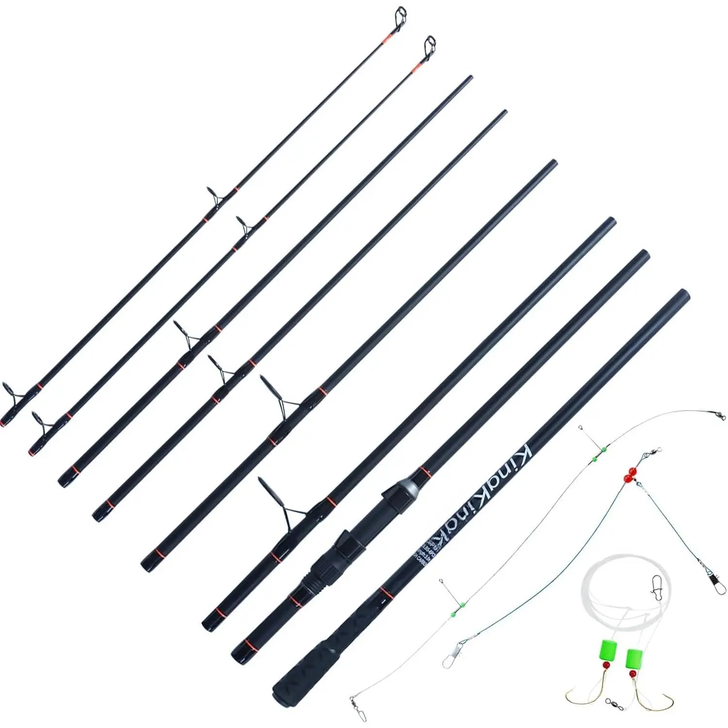 Surf Fishing Rod 9'/10'/11'/12', Carbon Fiber Graphite Spinning Rod 3- Travel Rod with 2 Tips, Includes Pompano  & High-Strength Wire Leaders for Saltwater Beach Surf Casting