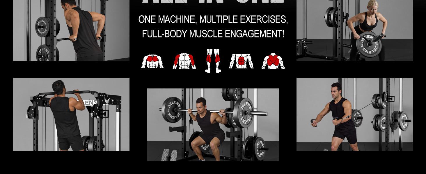 Power Cage, 2000LBS Multi-Function C21 Power Rack with Dual Pulley Cable Crossover System, All-in-One Squat Rack with More Training Attachments