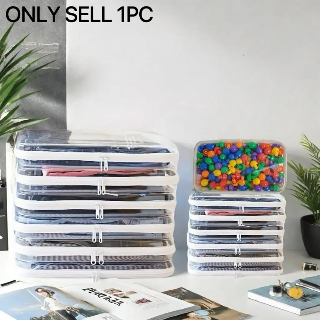 Clear Storage Box Set, Large Capacity Zipper Organizer, Storage Organizer, Portable Storage Box for Skincare, Clothes, Travel Essential Gift, Plastic Foldable Storage Bins, Foldable Storage Containers, Clothes Storage Chest, Foldable Organiser