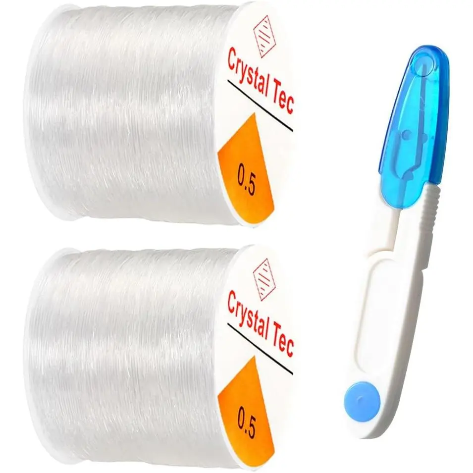 0.5mm Elastic String for Bracelets,  262 Yds Clear Stretchy Stretch Bracelet String for Seed Letter Clay Beads, Elastic Beading String Cord for Bracelet Making (0.5mm  2 Rolls)