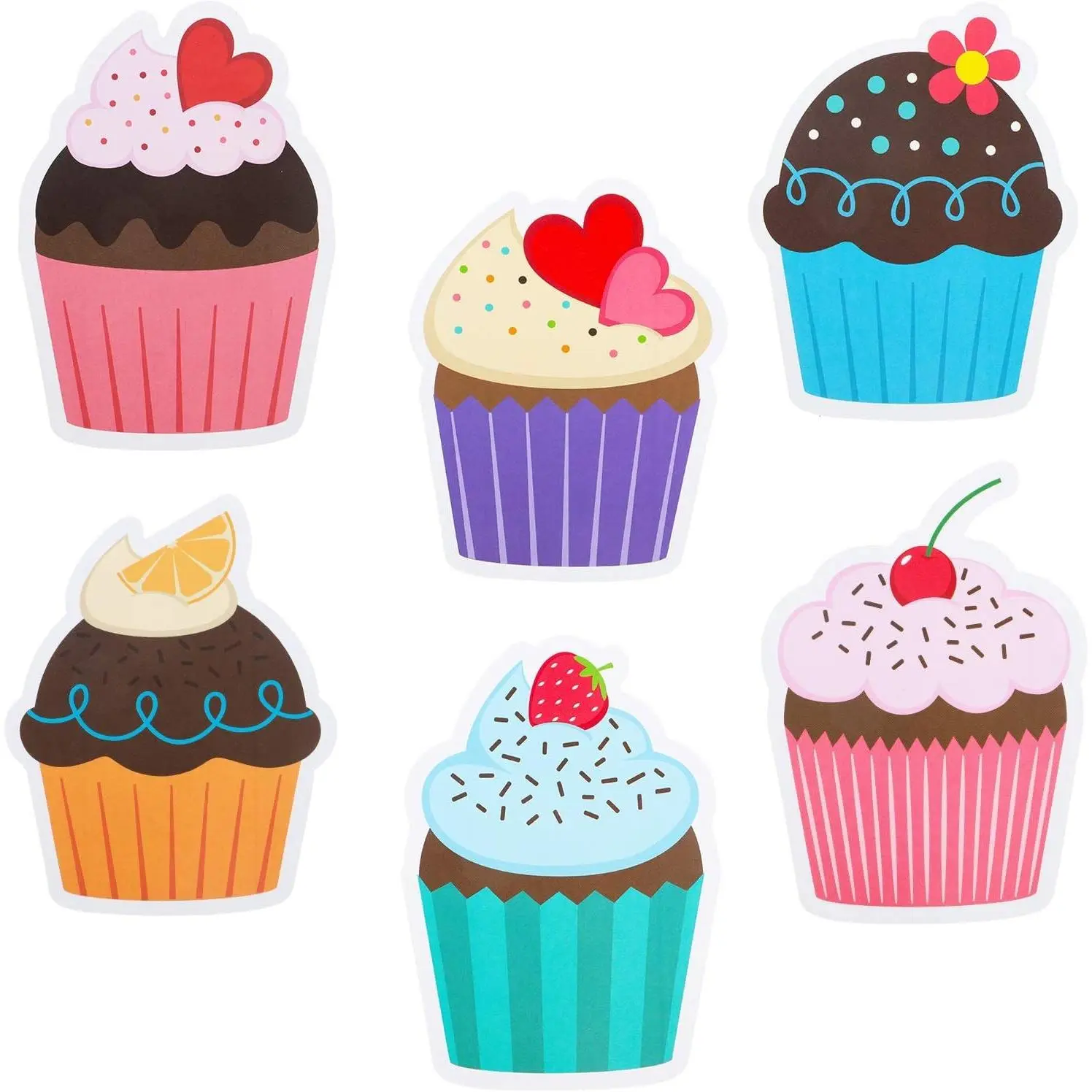 60 Pcs Colorful Cupcake Paper Cutouts for Classroom, Back to School Decorations, Birthday Bulletin Board Name Tags, 6 Patterns for Kids Party Supplies, 4.7 Inch (Bright)
