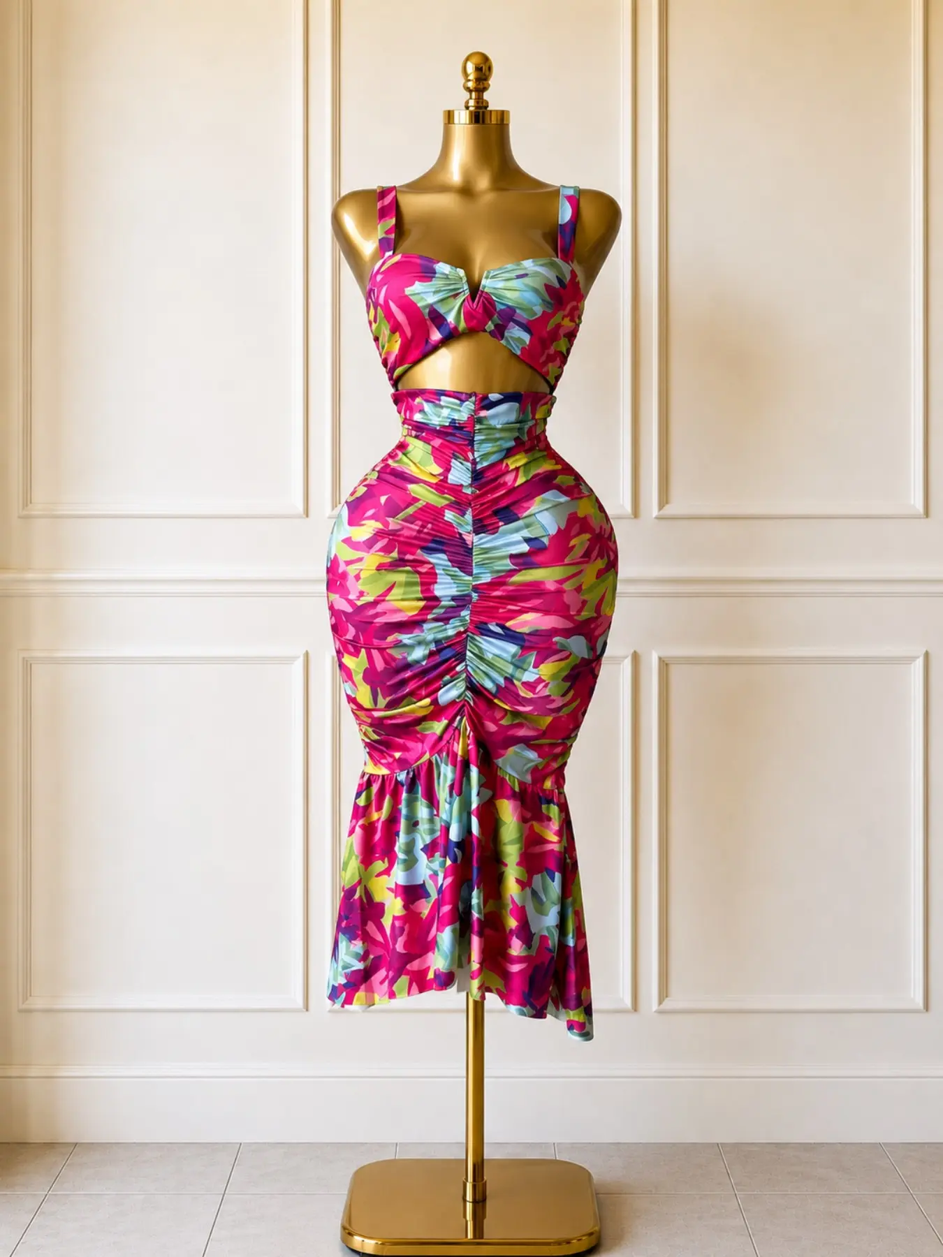 2026 New Best-Seller High-Saturation Tropical Floral, Print Mermaid Dress The entire dress is crafted from highly stretchy knit fabric that hugs the body to accentuate your curves sexy it's perfect for parties dates night outings