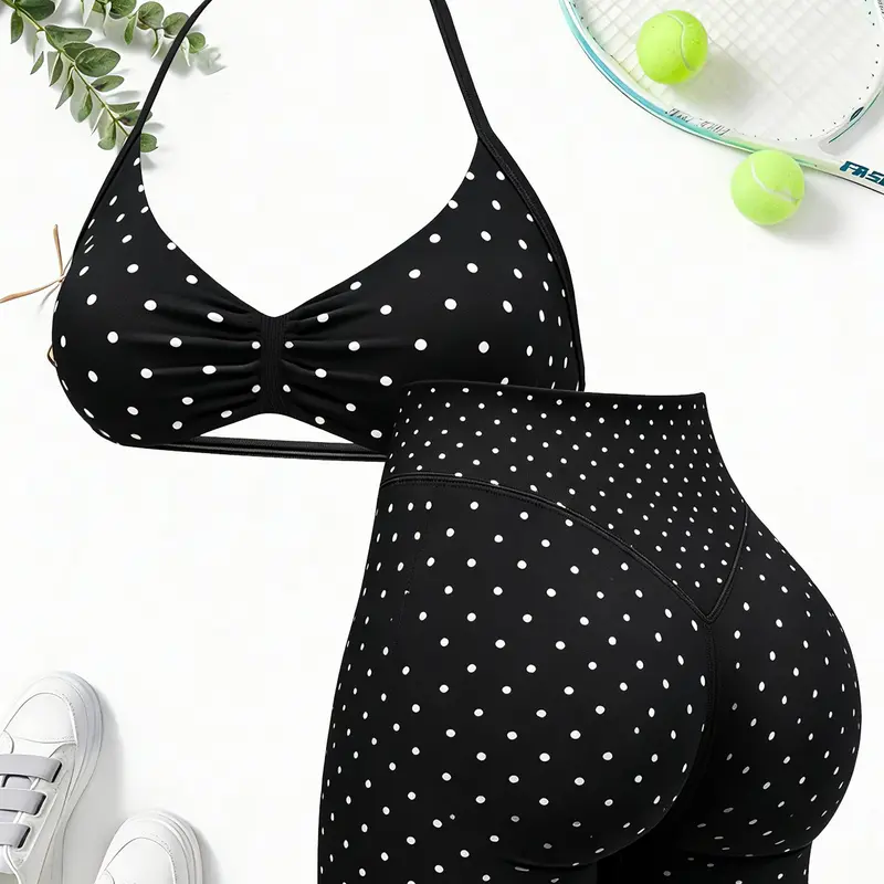 【Black Friday】Women's Seamless 2-Piece Set, High-Waisted Shorts & Halter Neck Sports Bra, Workout Outfit, Sportswear for Yoga and Fitness, Activewear for Women