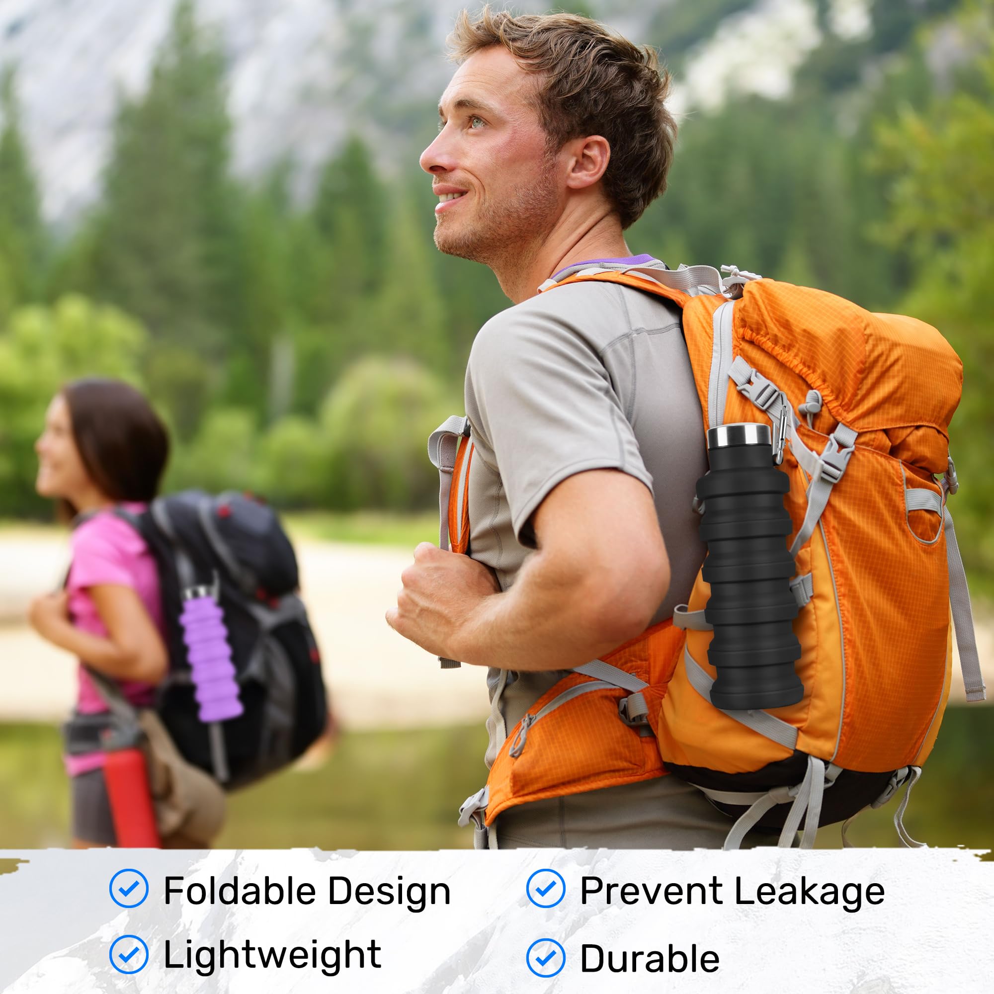Collapsible Water Bottle, Leak-proof Foldable Reusable Bottle with Carabiner, Summer Cool Bottle Portable Outdoor Sports Water Bottle for Travel Sports Gym Hiking Camping Cycling, Silicone Bottle, Leakproof Water Bottle, Reusable Water Bottles