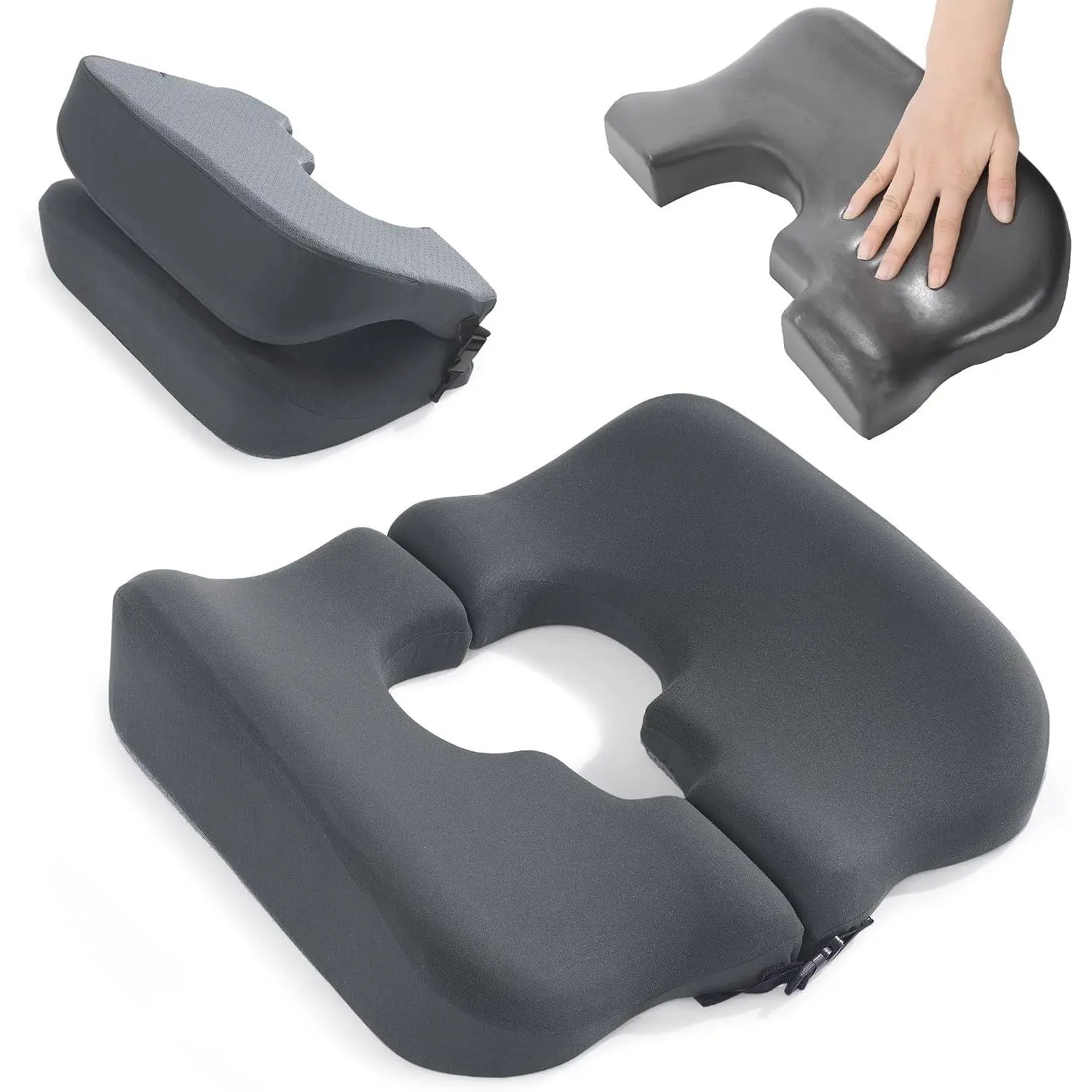 Memory Foam Bed Sore Cushions for Butt, Bedsore Pressure Relief Pillow for Sleeping and Sitting, T Shaped Opening Tailbone Pillow for Buttocks Bed Sores, Patent Pending (Dark Grey)