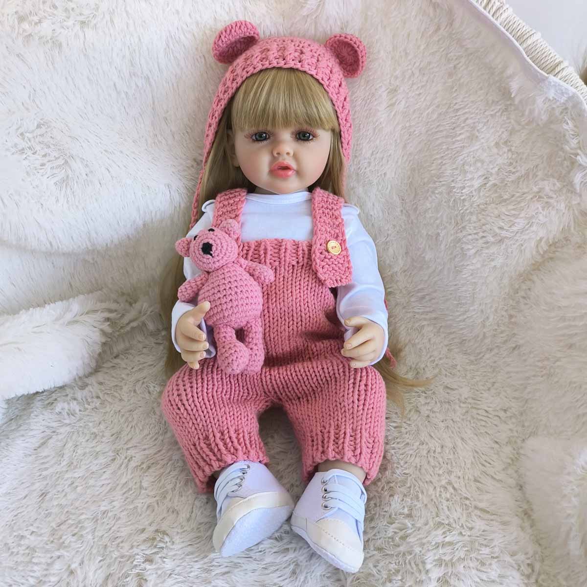 22 Inch Life-like Teenager Girl Doll, Realistic Reborn Doll with Plushies Crochet Toys, Soft Silicone Body Doll, Birthday Gift, Plushies Crochet, Realistic Baby Doll, Soft Cuddly Gift