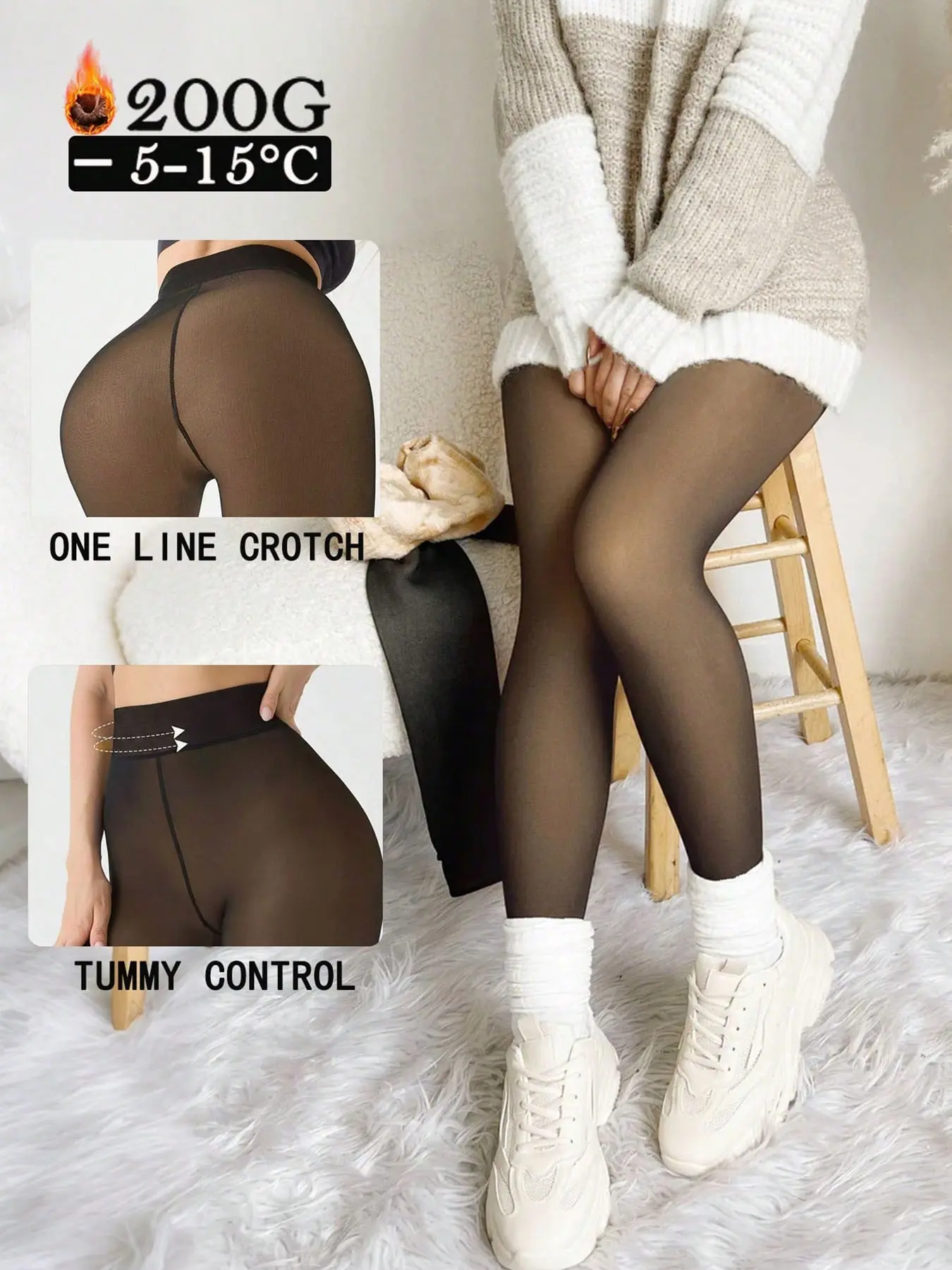 Women's High Waist Fleece Lined Tights, Warm and Thick Fall Winter Stockings, Casual Plain Design, Elastic Tight Fit, Home & Outwear