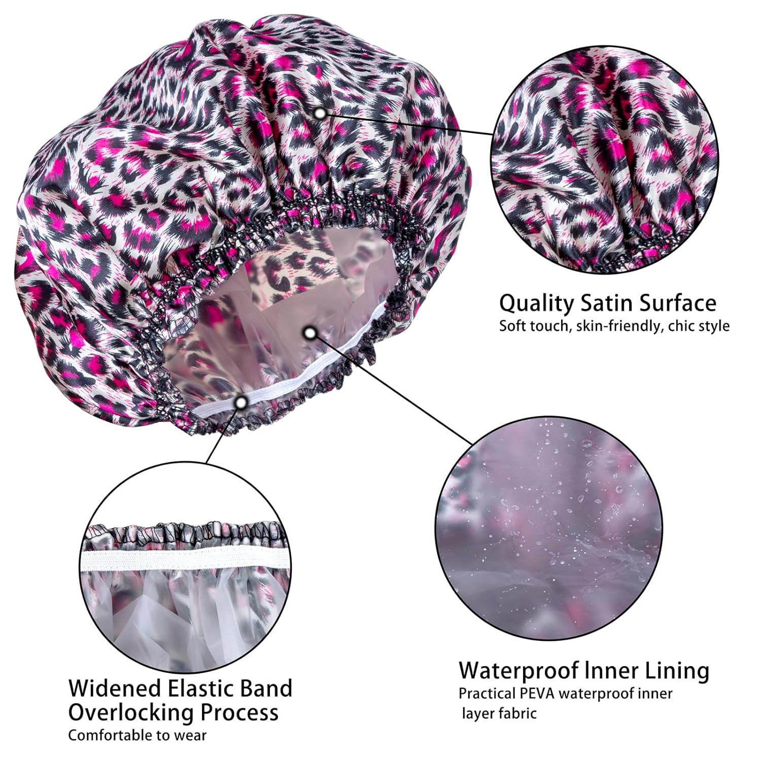4 PCs reusable shower caps for women-double waterproof elastic bath caps, printed color, double layer design body bonnet hat light Set Plastic