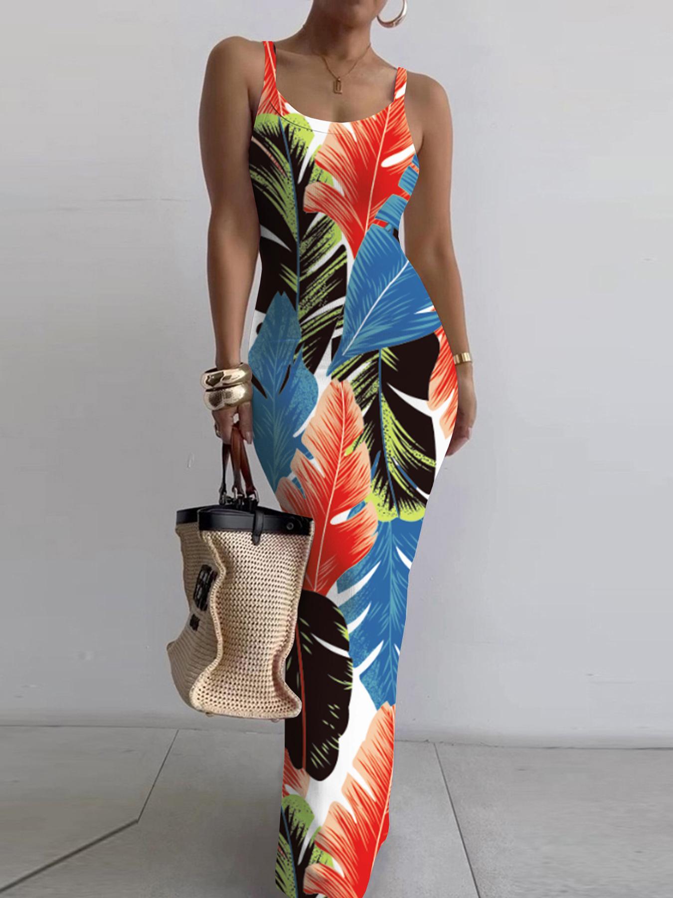 Floral Print Backless Spaghetti Strap Cami Dresses for Women, Casual Chic Fitted Sleeveless Scoop Neck Bodycon Dress, Birthday Dresses 2024, Summer Outfits, Dresses for Women, Fashion Women's Dress for Beach Holiday