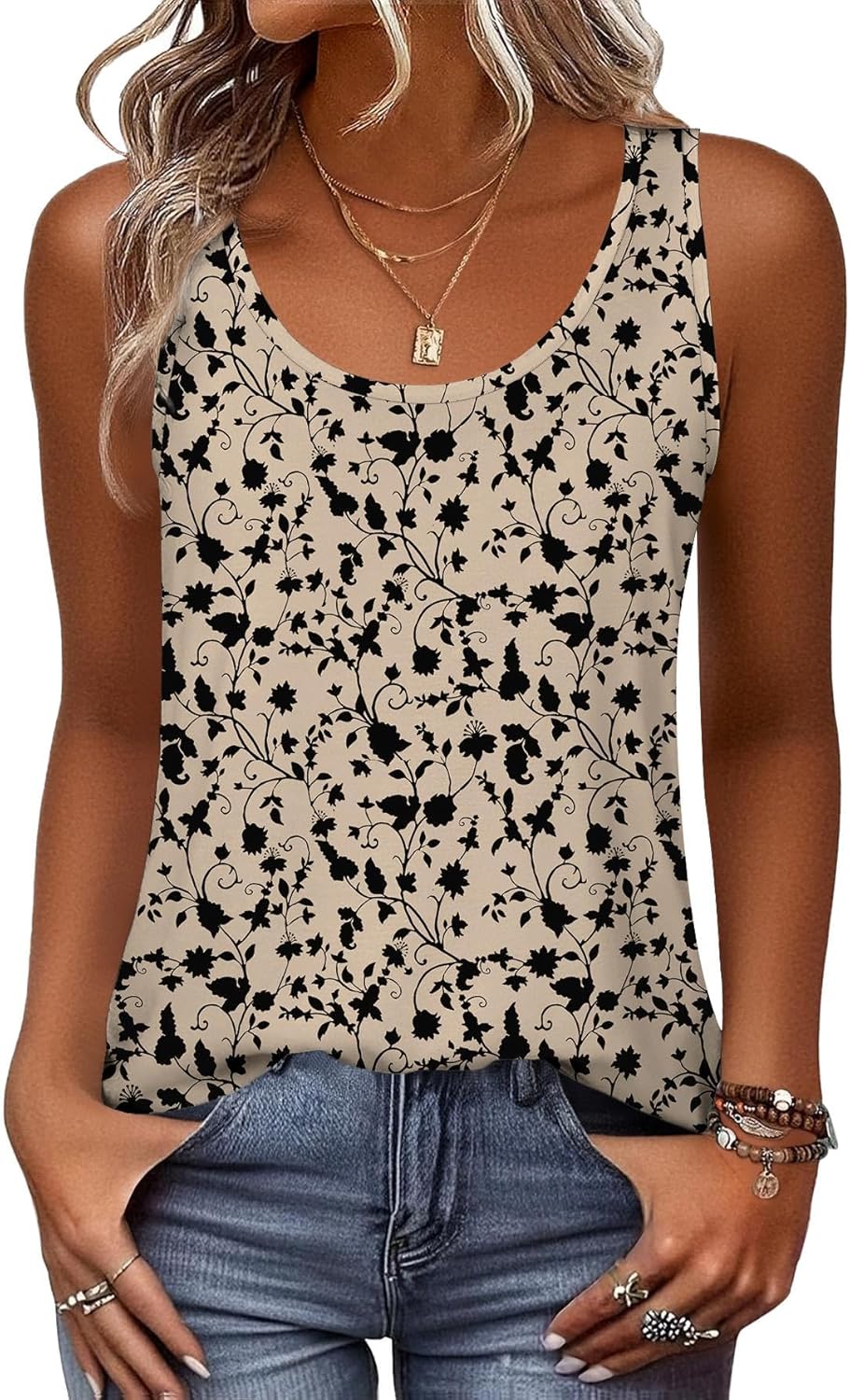 Womens Tank Tops Flowy Loose Fit Scoop Neck Casual Summer Tops Curvy Hem