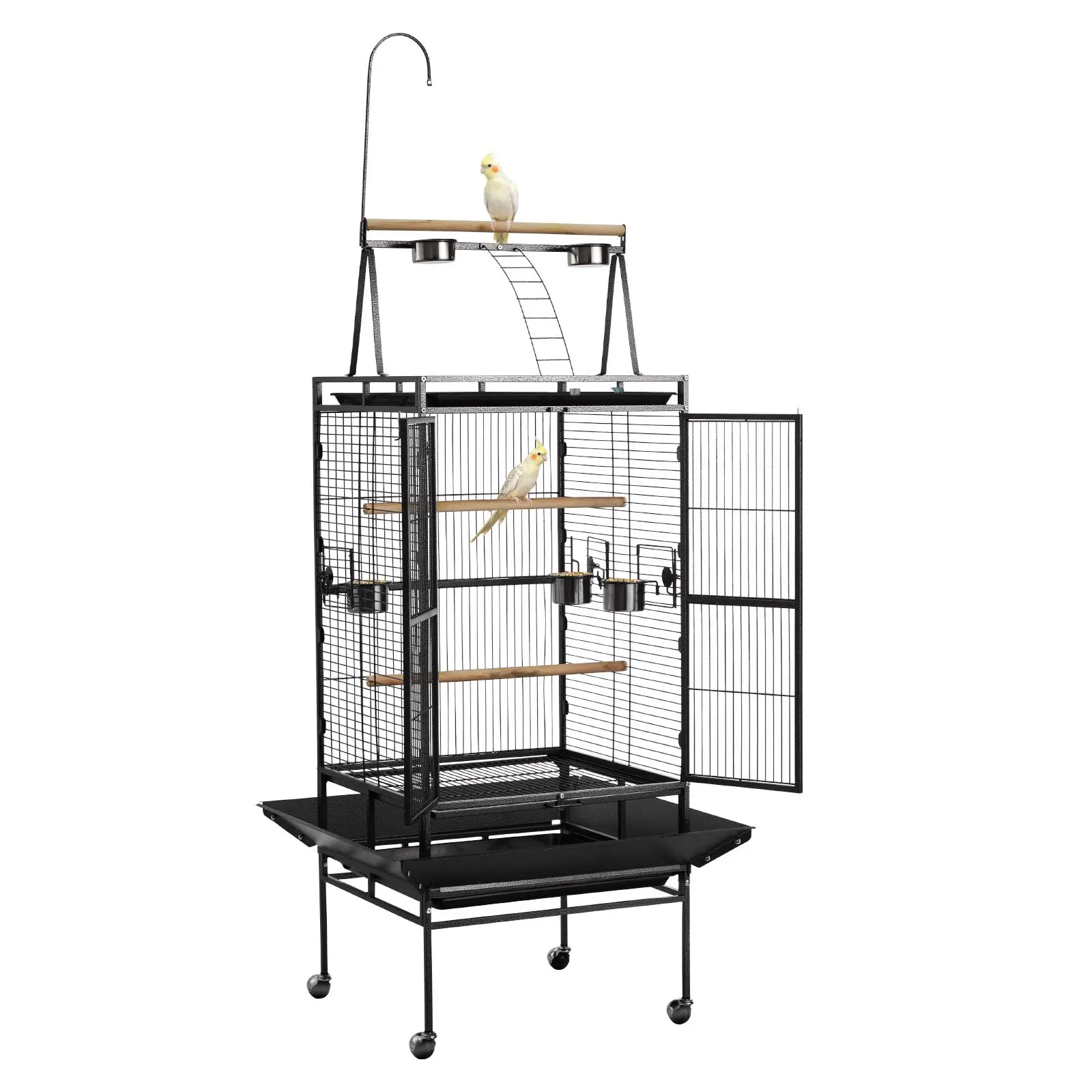【Summerfinds】VEVOR Bird Cage, 32.7 x 31.1 x 82.7 inch, Open Flat Top, Wrought Iron Bird Flight Cage with Perches, Slide-Out Tray, Plastic Feeders, for Cockatiel, Monk Parakeet, Parrot, African Grey Parrot
