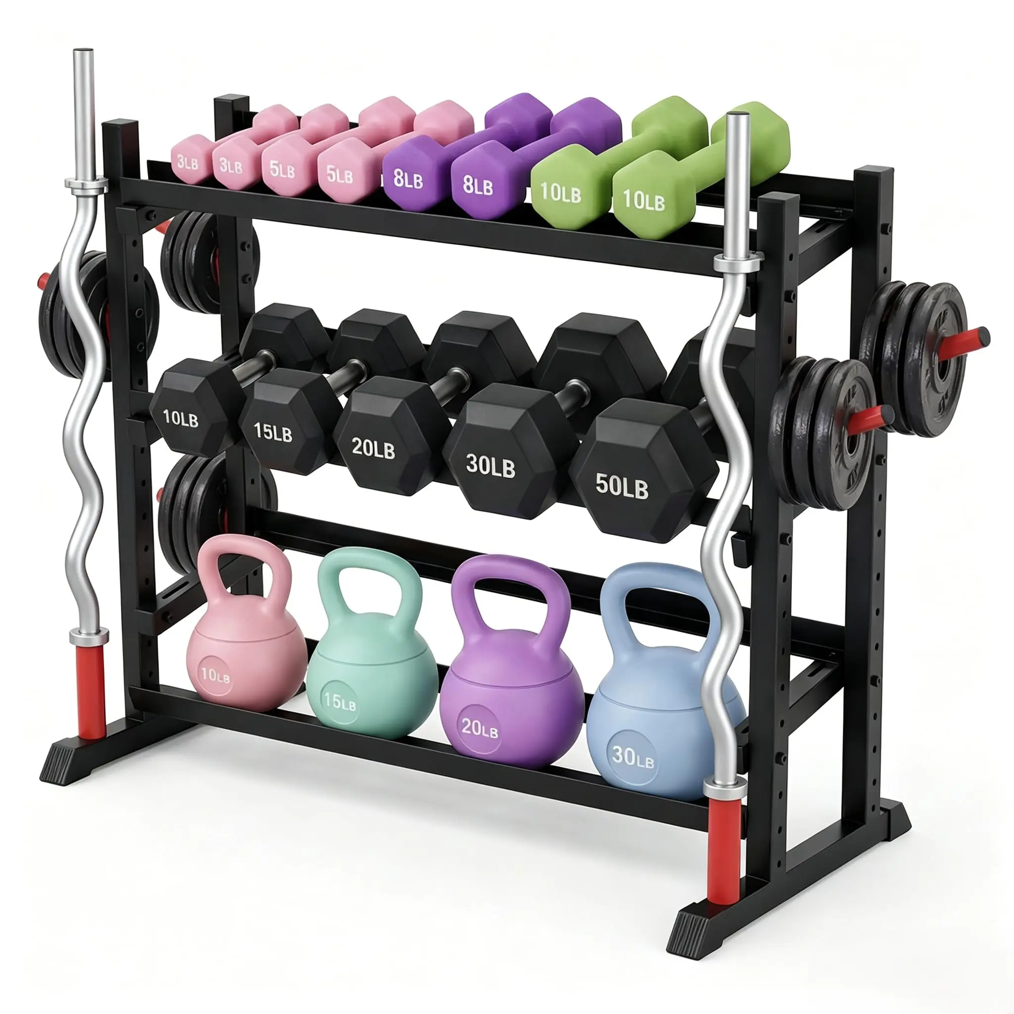 H-Shape Multi-Level Metal Frame 3-Tier Adjustable Dumbbell Rack, 590 kg High Load Capacity Weight Stand for Dumbbells, Kettlebells, Barbells, Weight Plates, Ideal for Home Gym Weightlifting