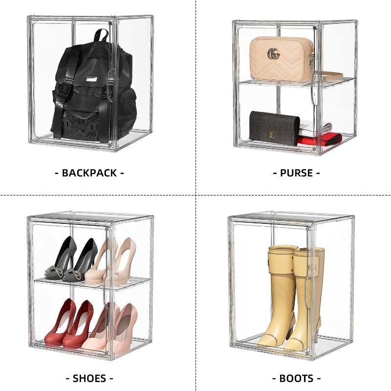 Clear Acrylic Display Case Super Large Stackable Storage Bins Magnetic Attraction Lids Acrylic Box with Compartment Divider for Collectibles Figures Cosmetic Purse Handbag Wallet 1 Pack