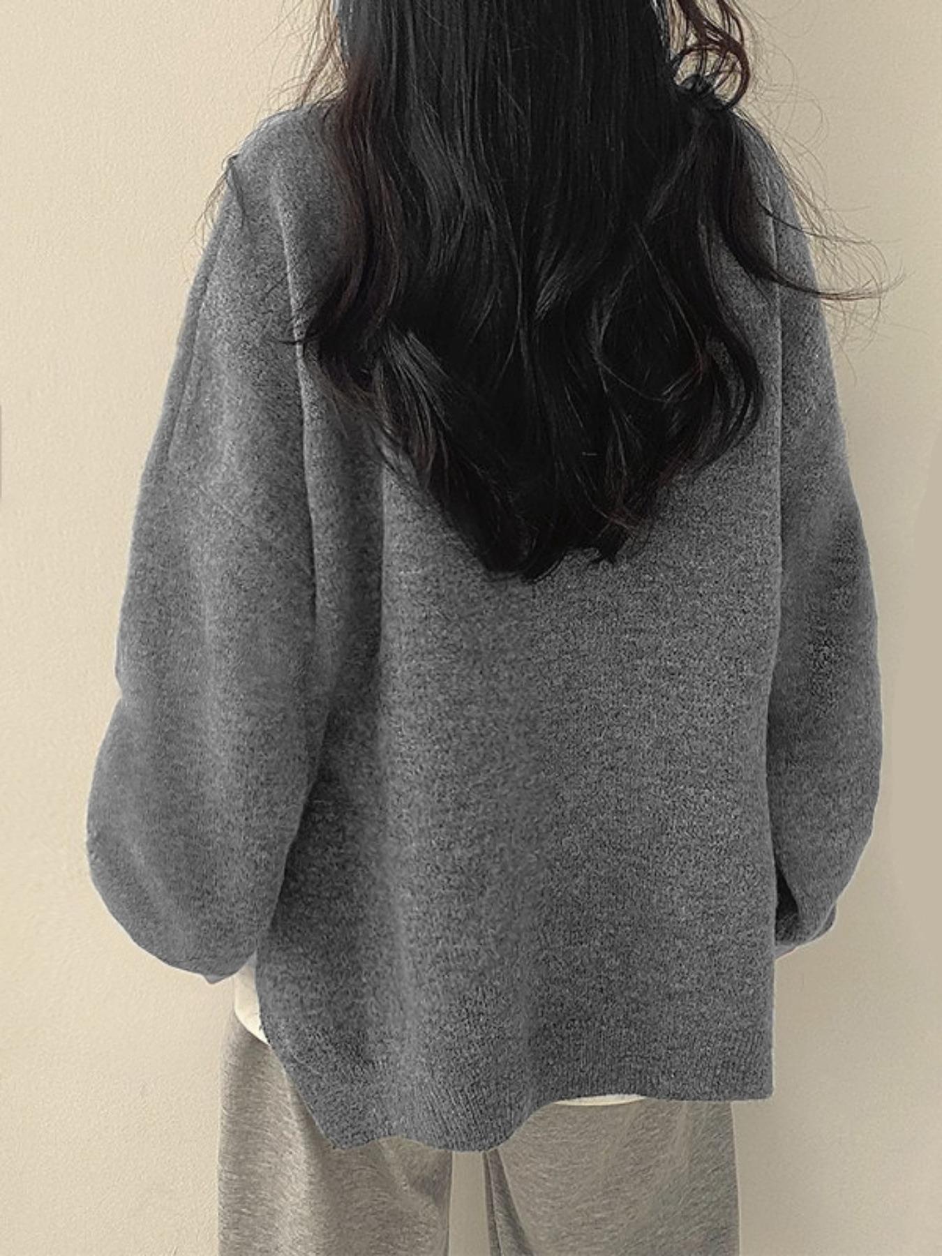 Women's Drop Shoulder Split Hem Sweater, Casual Long Sleeve Round Neck Jumper, Women's Knitwear Top for Fall & Winter, Sweaters for Women