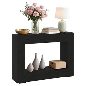 Farmhouse Narrow Console Table with Storage – Wooden Entryway Sofa Table for Hallway, Living Room, Foyer – Modern Accent Furniture, Burnt Wood Texture
