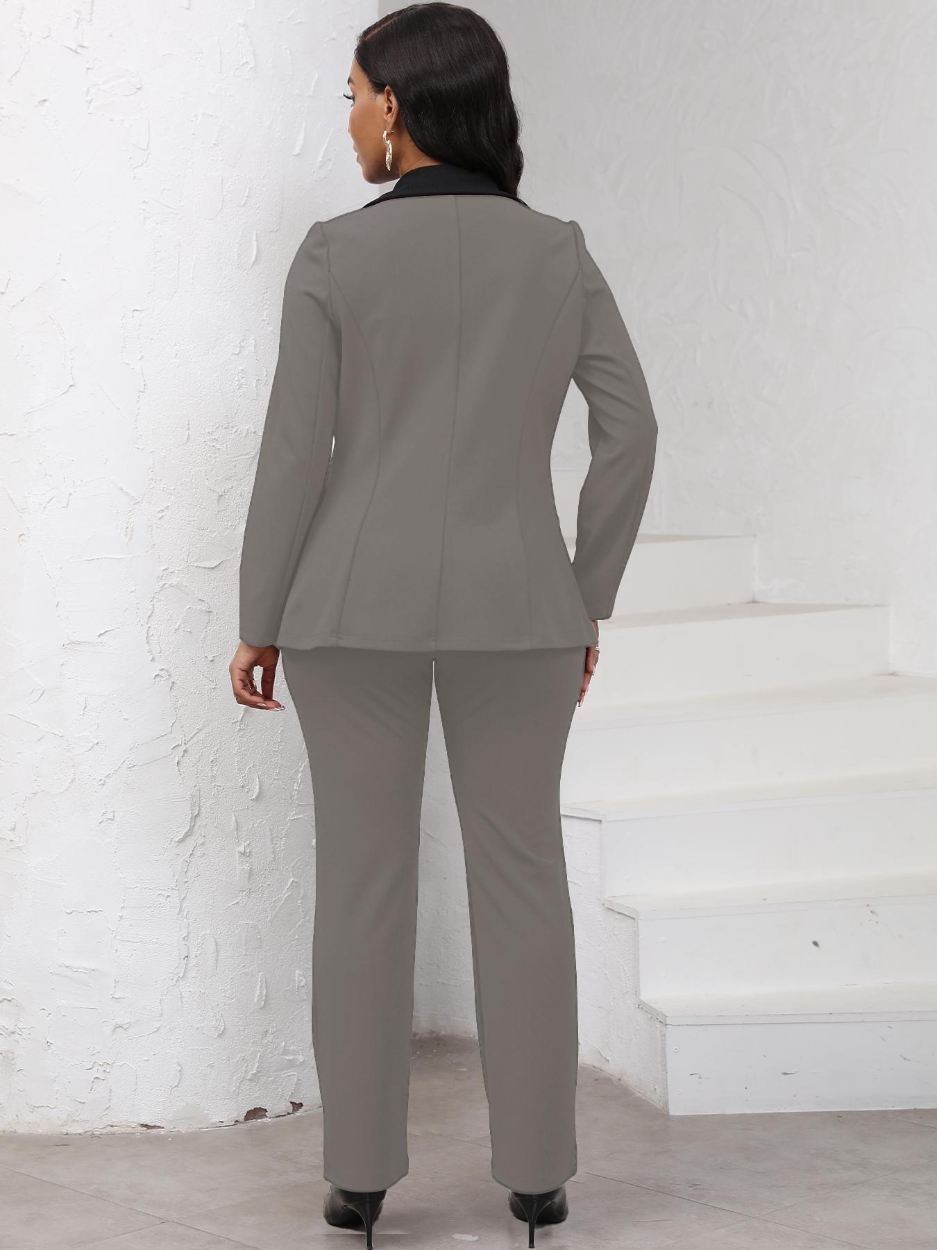 European Style New Women's 2-Piece Set, Fashionable Elegant Formal Simple Autumn Winter Color-Blocking Suit, Includes Slim Fit Straight Pants