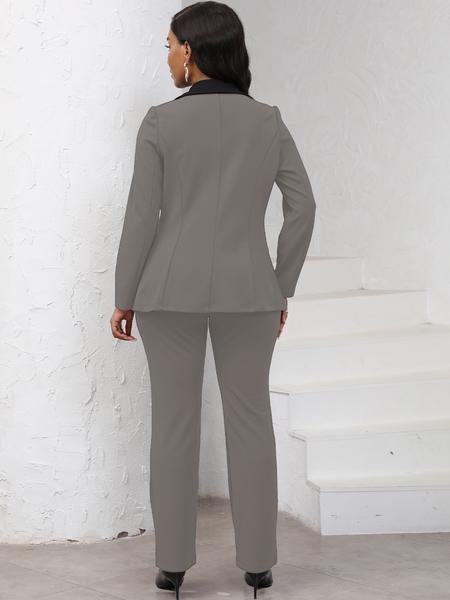 European Style New Women's 2-Piece Set, Fashionable Elegant Formal Simple Autumn Winter Color-Blocking Suit, Includes Slim Fit Straight Pants