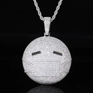 Hip-hop emoji pendant mask charm with copper accents and zirconia—versatile accessory with a distinctive hip-hop style