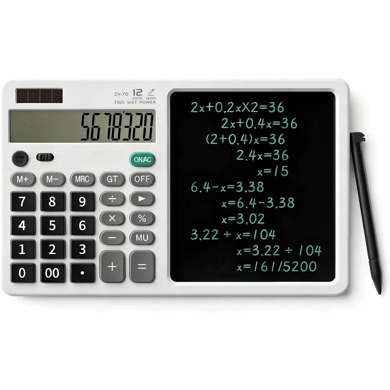 12 Digit 2-in-1 Desk Calculator -in LCD Writing Pad White