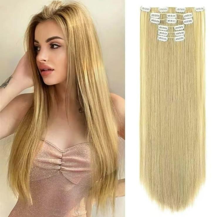 24 Inch Clip-in Hair Extensions 6pcs Long Straight Natural Look Synthetic for Women Soft Lightweight Comfortable Wear Everyday Use Youthful Style Extension Set half wig ponytails real human Short Dreadlock Curly Afro with Bangs Ice Sliky Fiber Headband az