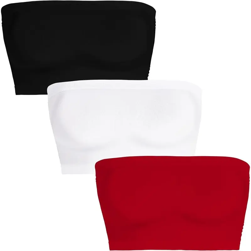 3 PCS Women’s Strapless Tube Top |   Slim-Fit Bandeau Crop Top for Summer, Going-Out Looks, Parties, Festivals, Vacations & Casual Everyday Outfits