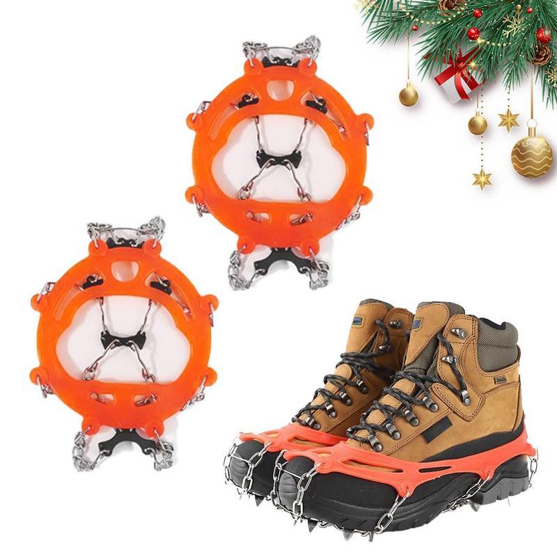 Ice cleats fitted over winter footwear