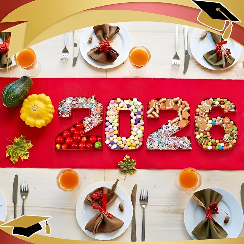 4 Pcs 2026 Graduation Fillable Number Trays 10" Cardboard Charcuterie, Dessert & Snack Serving Trays for Class of 2026 Party Supplies