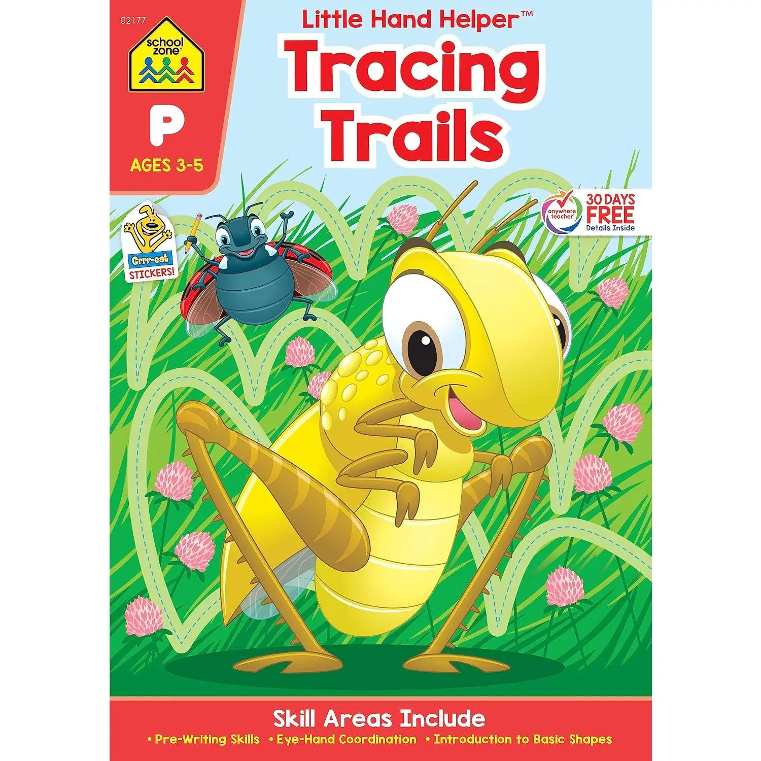 School Zone Tracing Trails Workbook (Little Hand Helper Book Series) – 32 Pages, Preschool Tracing Skills, Pre-Writing, Shapes, Alphabet, Numbers, Ages 3-5