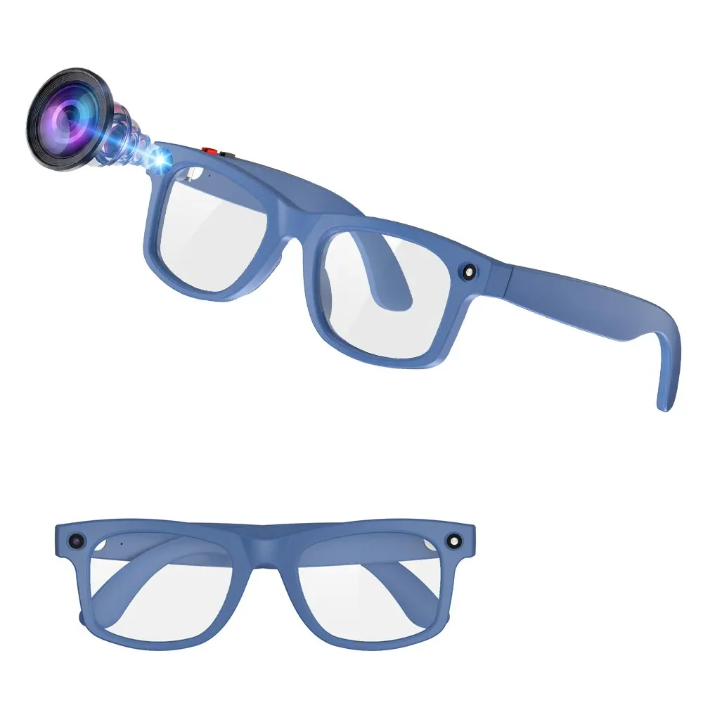 Smart Glasses with Camera, 2MP Anti-Shake Camera, AI Glasses with Video Recording ,AI Assistant, AI Real-Time Translation,Bluetooth Calling, Music Control, 3 Lenses Total (Transparent Anti-blue Lenses + Sunglasses Lenses+Brown Lenses)