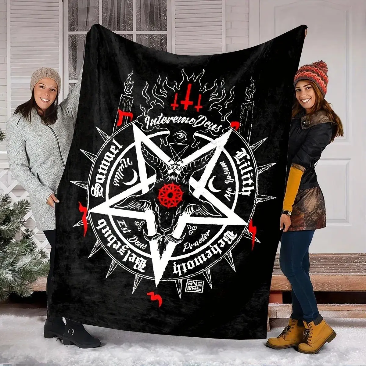Gothic Baphomet Pentagram Flannel Throw Blanket Soft Warm Occult Style Decor