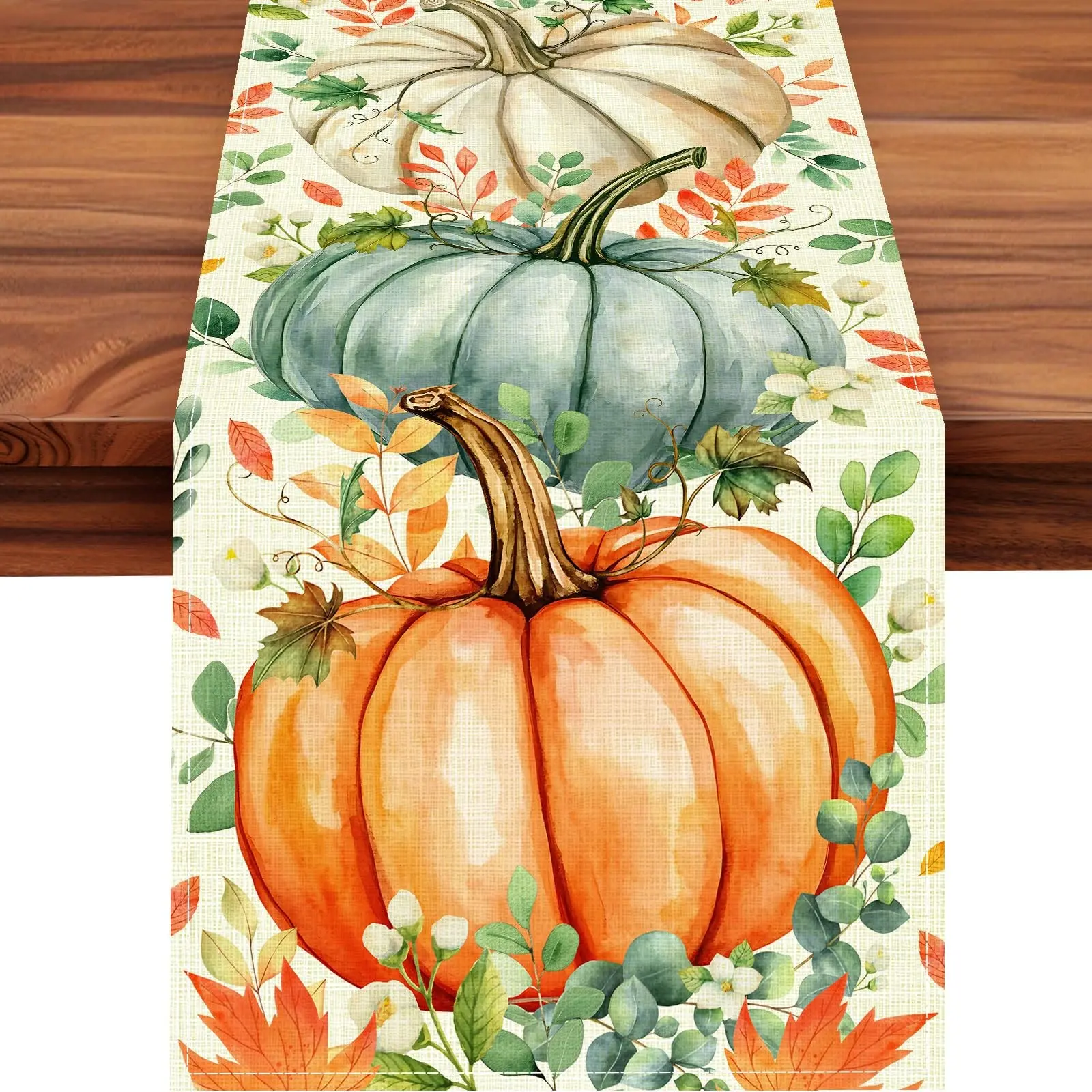 Pumpkins Golden Maple Leaves Fall Rustic Table Runner, Autumn Thanksgiving Fall Decorations for Home, Harvest Festival Seasonal Holiday Farmhouse Decorations and Supplies for Home Kitchen Dining Room Table Thanksgiving Home Decor, Festive Charm