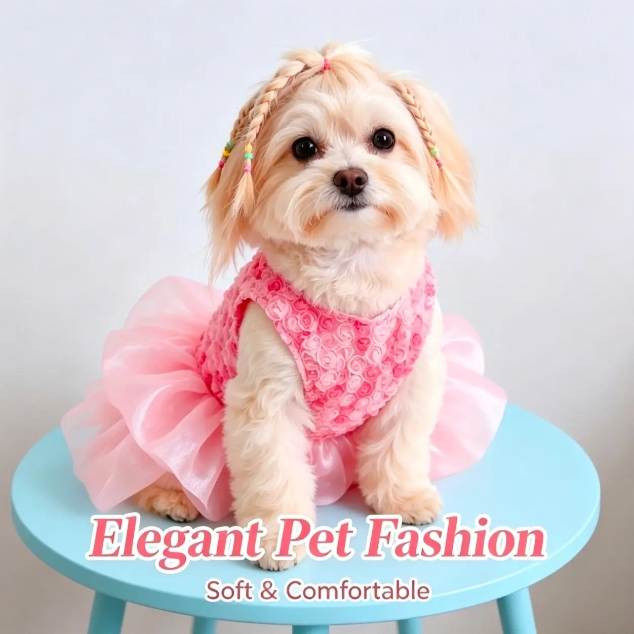 Spring Summer Gradient 3D Rose Pet Princess Dress, Cat Dog Universal Birthday Party Gown, Elegant Lace Formal Wear