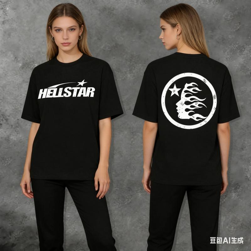 100% cotton double-sided printed Hell Star pattern T-shirt, high-quality printed T-shirt, men's round neck short-sleeved top, casual T-shirt spring and summer clothing shirts Men's good  graphic  tees