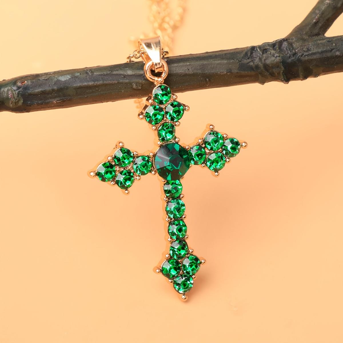 Women's Fashionable Green Cross Pendant Necklace, available in four colors to choose from