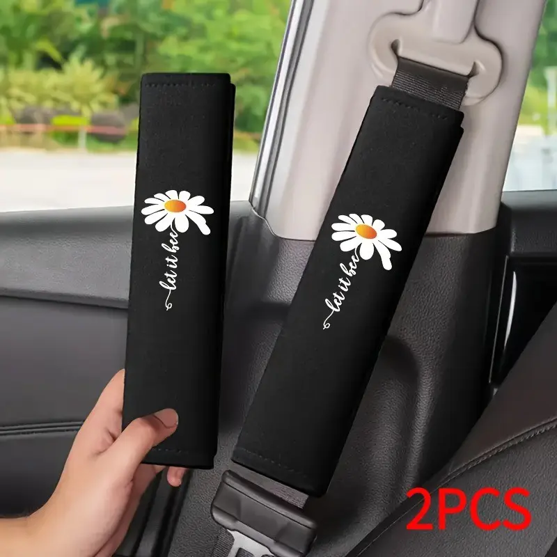 Daisy Pattern Car Seat Belt Shoulder Protector Set, Soft Durable Easy Clean, Fits Cars Suv Trucks, Fashionable Gift for Drivers