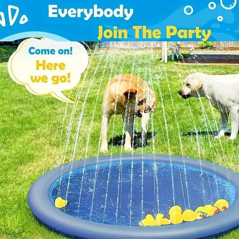 1pc [Summer Water Play Dog Tub] Durable PVC Dog Splash Pad - Heavy-Duty Outdoor Pet Bathing Tub with Summer Water Play Toy for Dogs Inflatable Sprinkler Pad